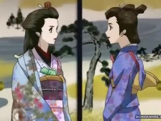 Yang hogtied / diikat dengan tangan dibelakang geisha mendapat yang basah menitis keberahian faraj