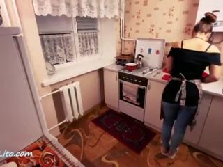 StepMother Blowjob and Hard Rough X rated movie - Cum in Mouth in the Kitchen